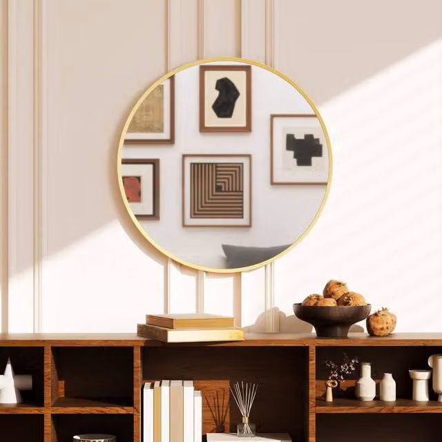 HOMCOM Modern Round Gold Wall Mirror, Diameter: 61 cm – 3