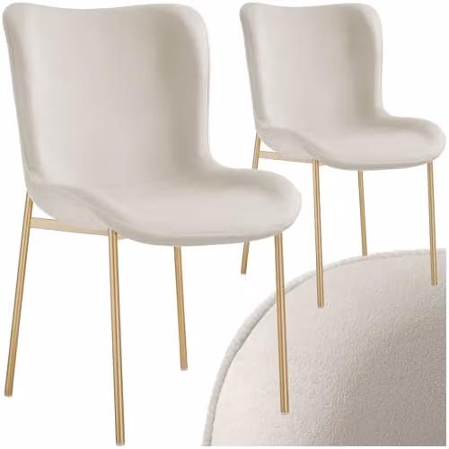 tectake Set of 2 Scandi Style Velvet Chairs with Ergonomic High Backrest and Gold Steel Legs, Beige – 1