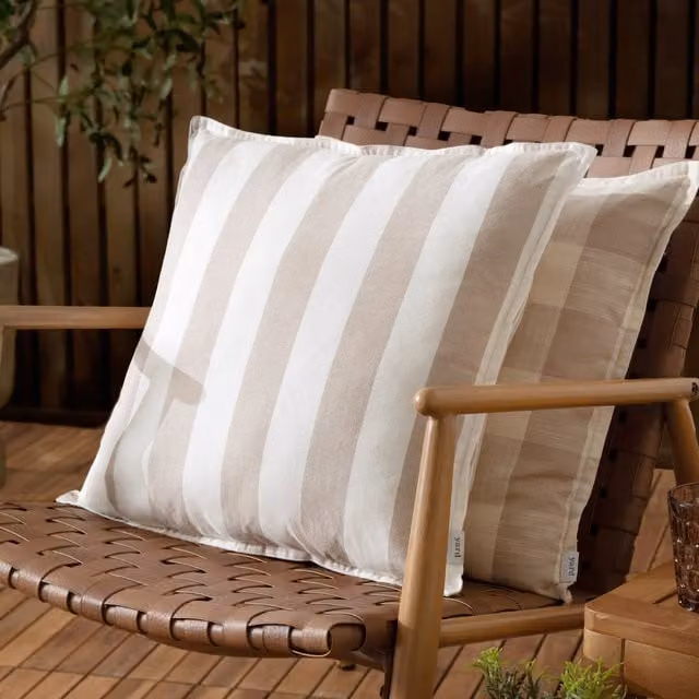 Yard Hayle Striped Cotton Outdoor Filled Cushion, Beige, W/D/H: 50 x 50 x 50 cm