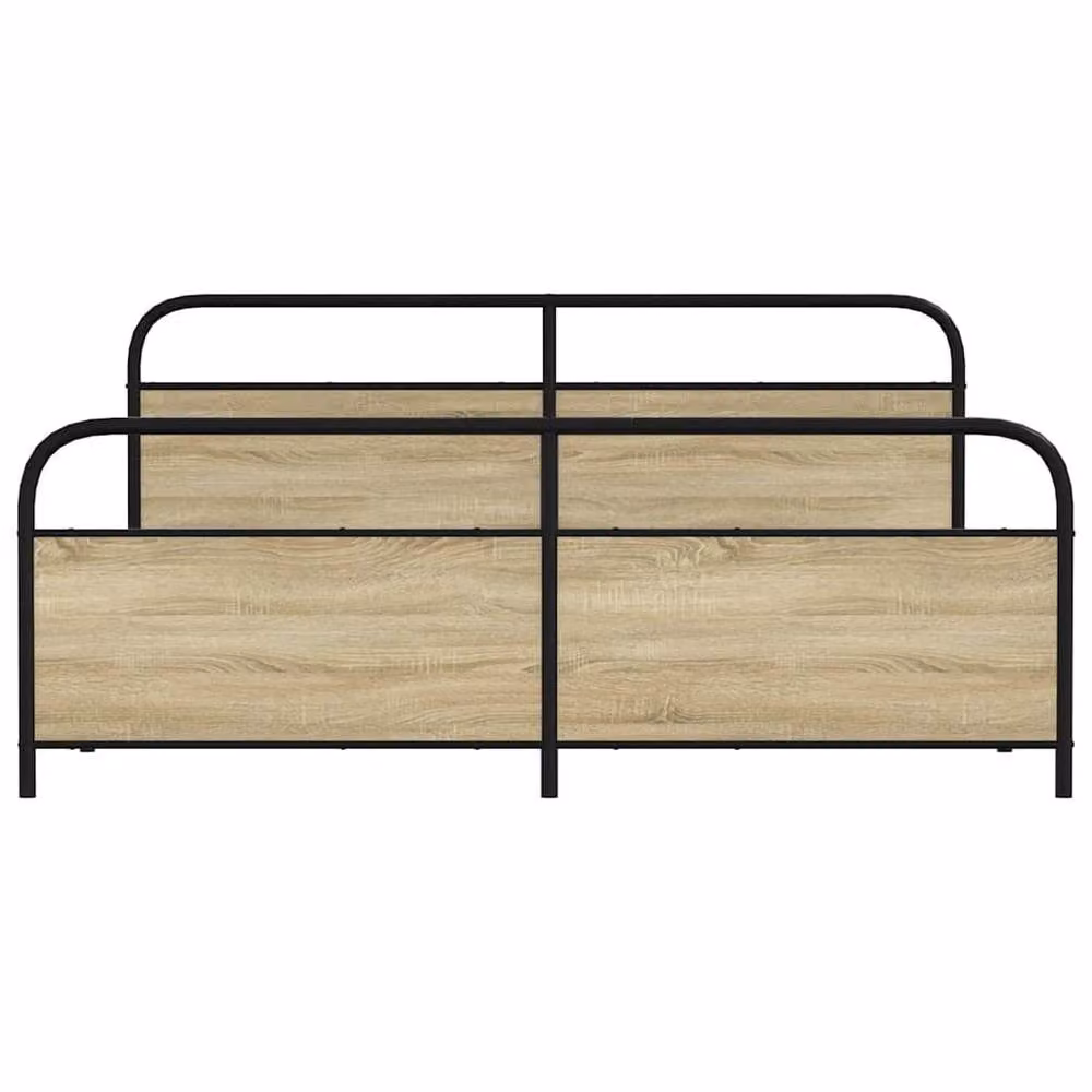 Berkfield Home Metal and Wood Bed Frame in Sonoma Oak and Light Tan, Super King, W/D/H: 180 x 200 cm – 2