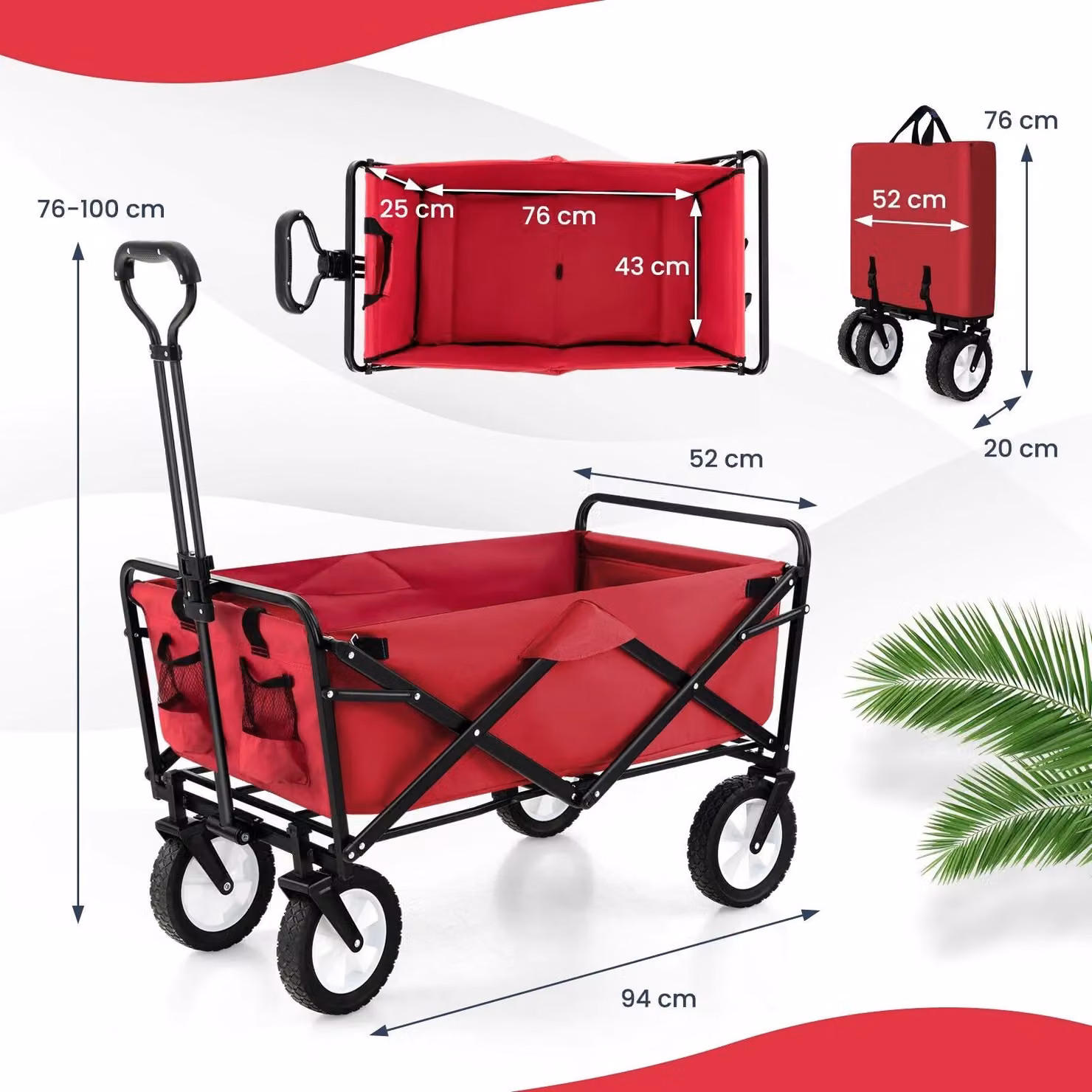 Costway Heavy Duty Collapsible Folding Outdoor Utility Wagon in Red – 2