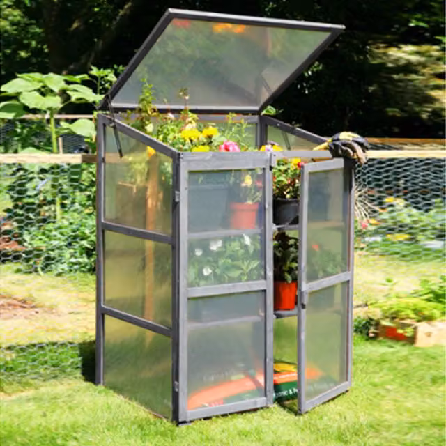 Neo Grey Wooden Growhouse with Polycarbonate Pent Roof for Flower and Vegetable Planting