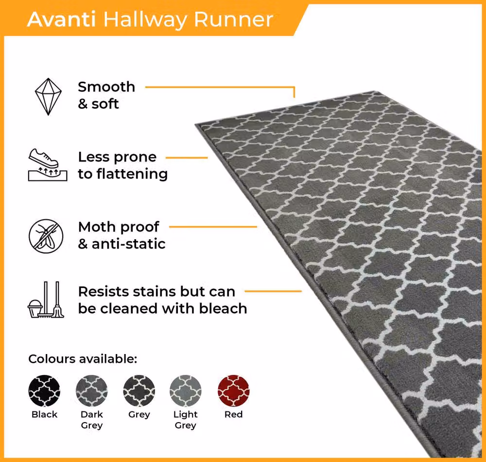 runrug Avanti Hallway Runner Rug, Black, W: 70 cm, L: 240 cm – 6