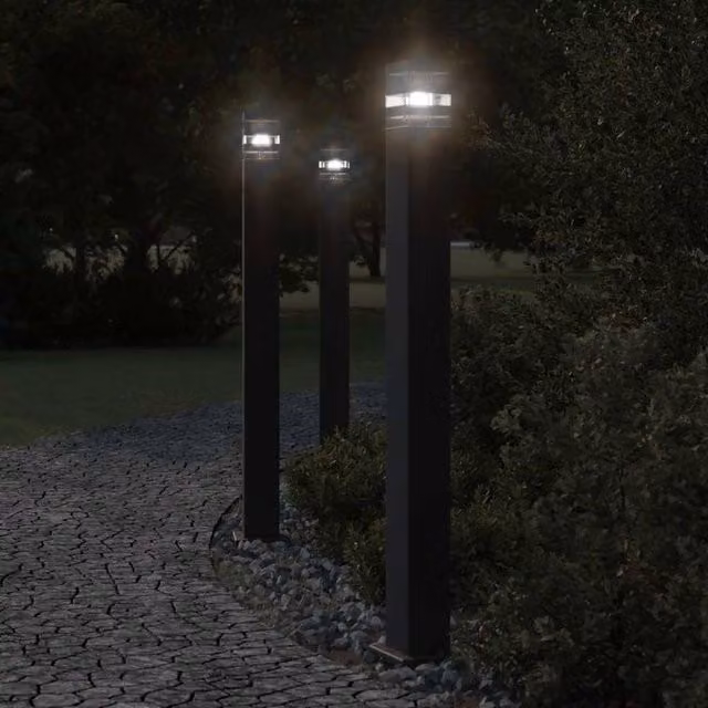 Berkfield Home Set of 3 Solar Motion Sensor Outdoor Floor Lamps in Black Aluminium, Height: 110 cm – 1