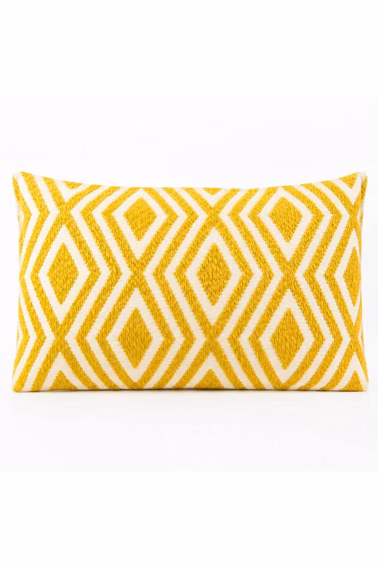KDMD Mustard Diamonds Classic Cushion Cover in Yellow, Handmade Cotton, W: 50 cm, H: 30 cm