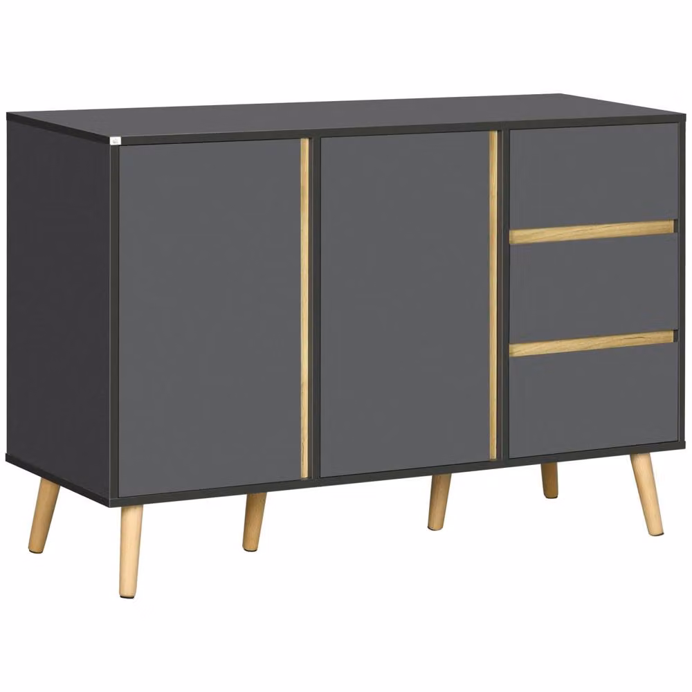 Wyld Haus Sola Vela Dark Grey Sideboard with 2 Doors, 3 Drawers and Adjustable Shelves, W: 120 cm, H: 80 cm, D: 40 cm – 2