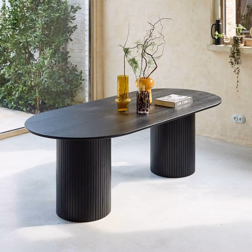 sweeek Oval Oak Veneer Dining Table in Black, Seats 8 – 3