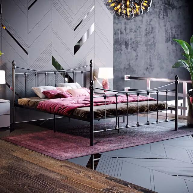 Vida Designs Paris Metal Bed in Black, King Size (180 x 200 cm)