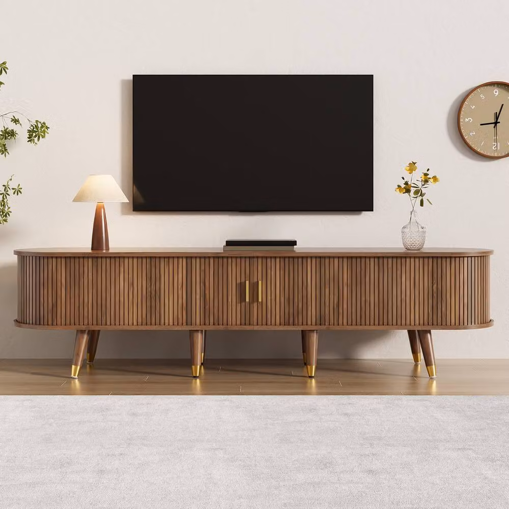 ModernLuxe Country-style TV cabinet with sliding door, shelves and drawers in Brown, W: 175.0 cm, H: 45.0 cm, D: 38.0 cm – 2