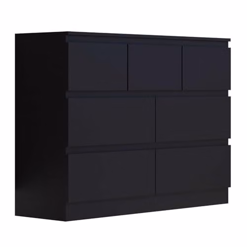 FWStyle Stora 7 Drawer Merchant Chest of Drawers in Matt Black, W: 106 cm, H: 81 cm, D: 40 cm
