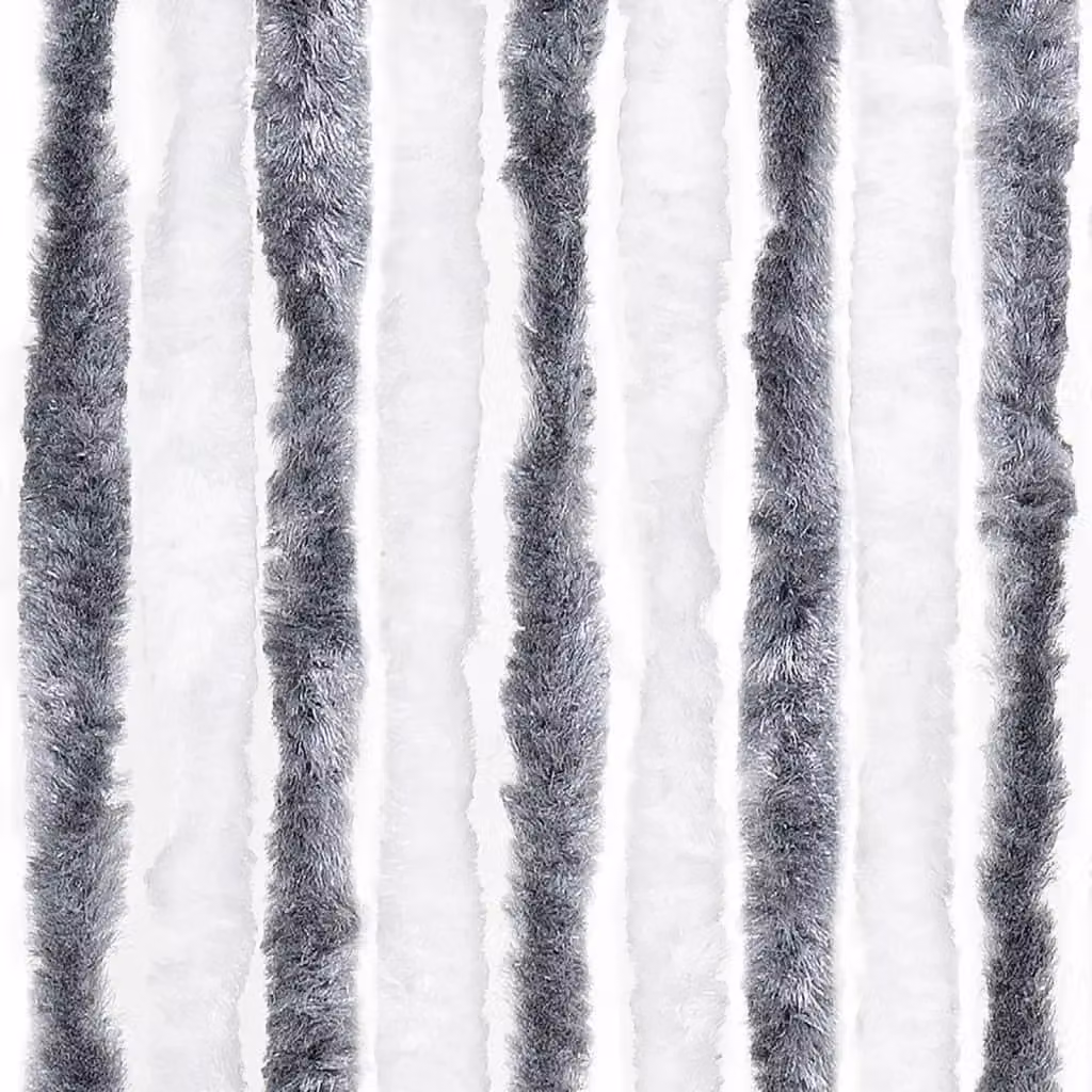Berkfield Home Grey and White Striped Chenille Insect Curtain, W: 90 cm, H: 200 cm – 4