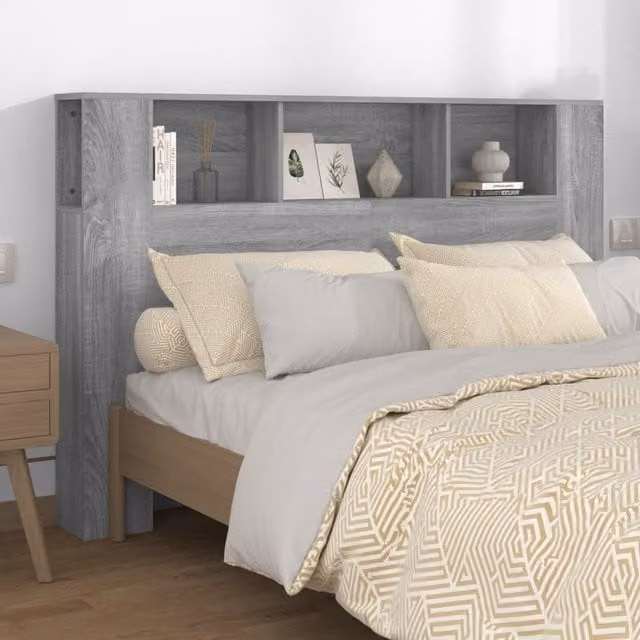 Berkfield Home Headboard Cabinet in Grey Sonoma, W: 160 cm, D: 18.5 cm, H: 104.5 cm