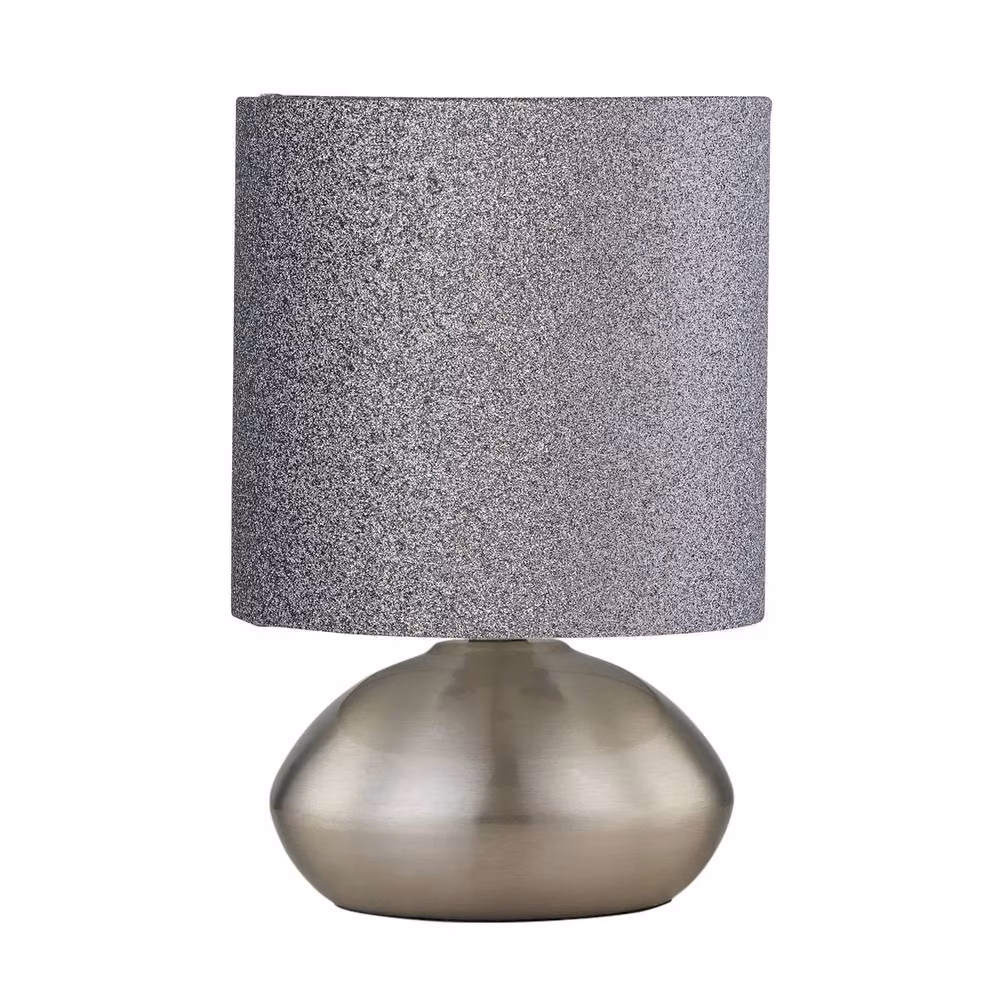 First Choice Lighting Jenson Set of 2 Brushed Chrome Touch Table Lamps with Silver Glitter Shades – 2