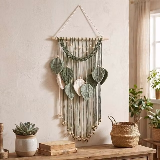 EONLION Green Boho Macrame Floral Wall Hanging Tapestry for Wedding Backdrops, Width: 100 cm – 1