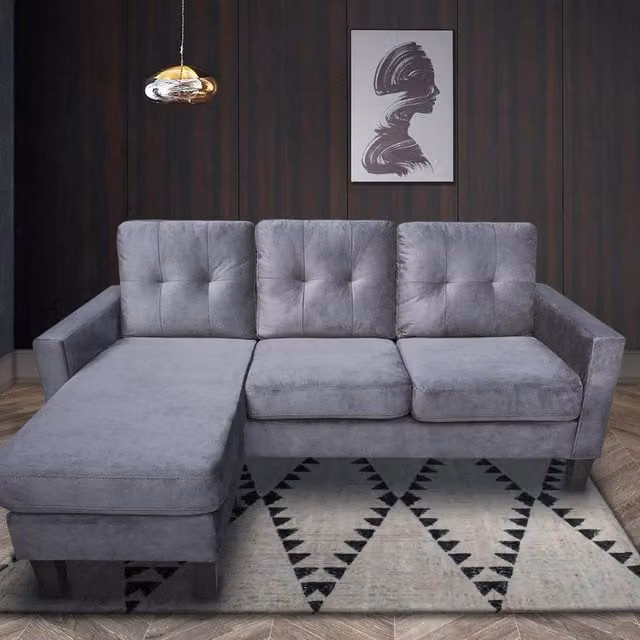 Kosy Koala Reversible 3-Seater Fabric Corner Sofa with Matching Ottoman in Grey