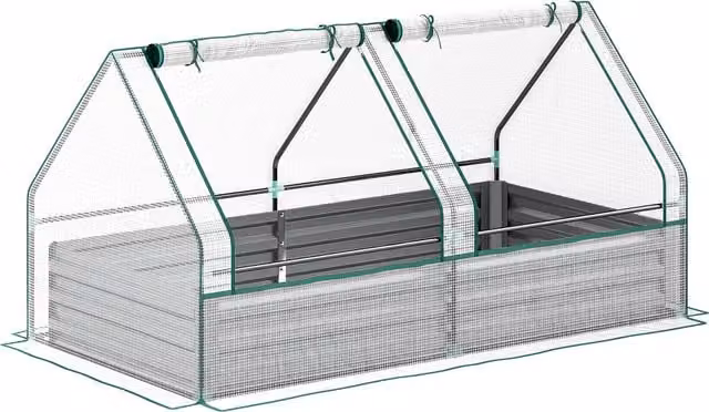Outsunny Metal Raised Garden Bed with Greenhouse Cover for Herbs and Vegetables, White and Dark Grey, W/D/H: 180 x 95 x 92 cm