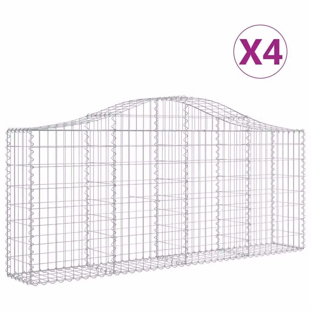 Berkfield Home Arched Gabion Baskets, 4 Piece Set, Silver Galvanised Steel, W: 200 cm, D: 30 cm, H: 80-100 cm – 2