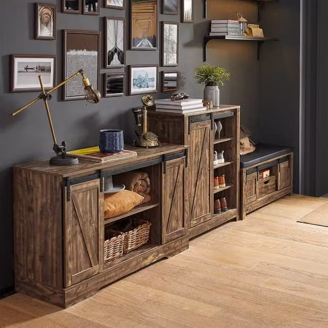 SoBuy Multifunctional Rustic Credenza with Sliding Barn Doors in Brown, W/D/H: 120 x 70 x 70 cm