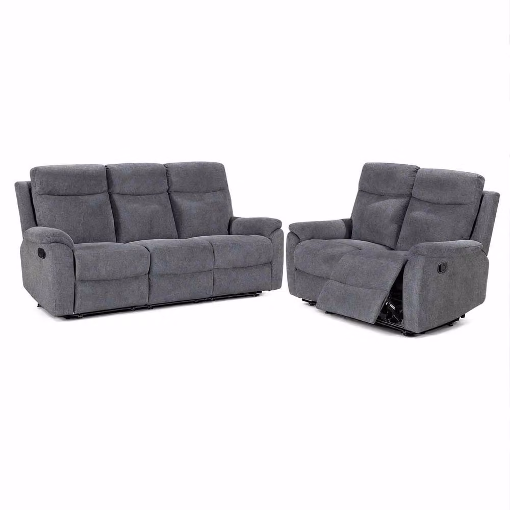 Furnishings For Less UK Vancouver 3 + 2 Seater Manual Reclining Sofa Suite in Grey Fabric – 3