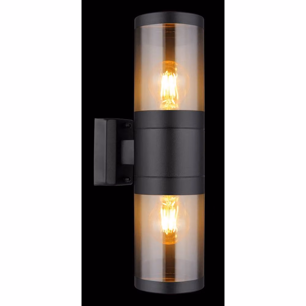 Netlighting Globo Lighting Up and Down Modern Cylinder Outdoor Wall Lamp in Black Stainless Steel, H 38 cm, 2x E27 Sockets, IP44 – 7