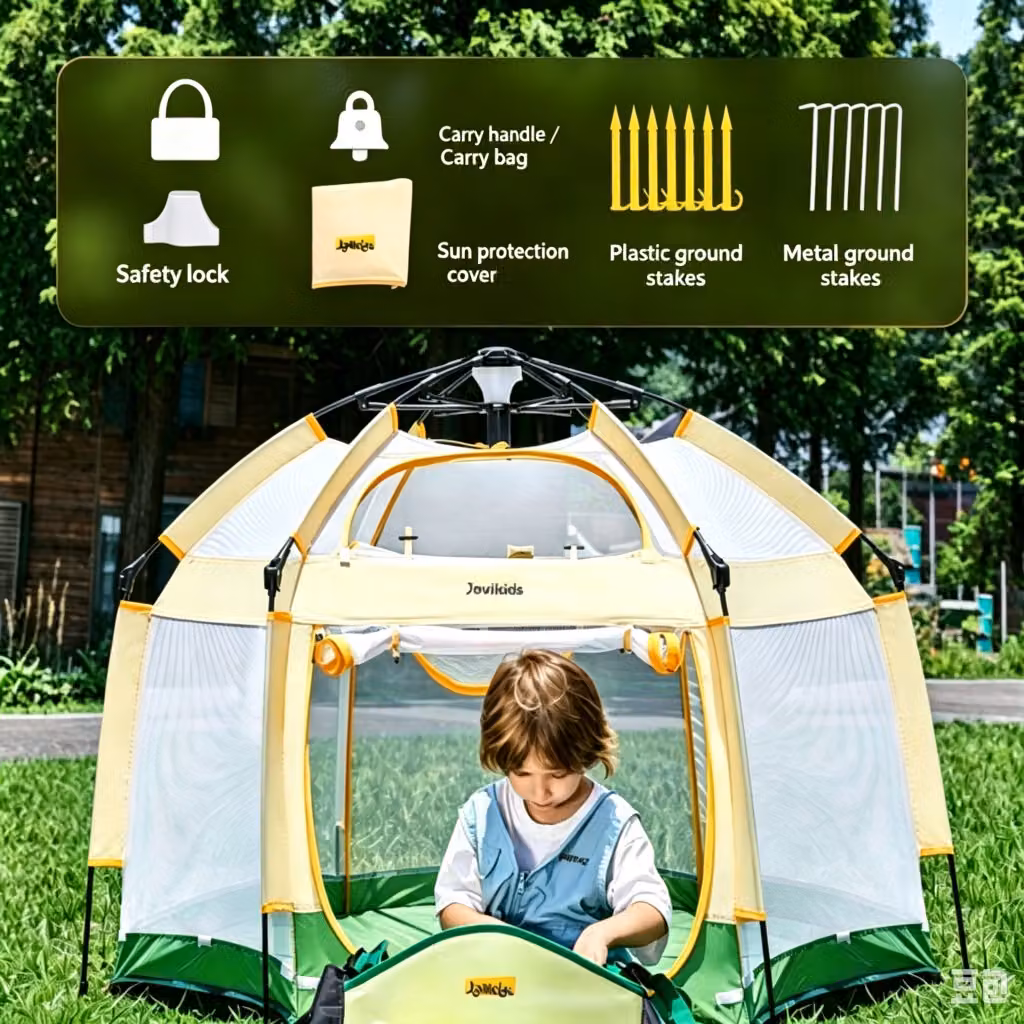 Aosom UK Pop-Up Baby Playpen with Removable Canopy and Breathable Mesh, Green, W: 150 cm, D: 150 cm, H: 105 cm – 3