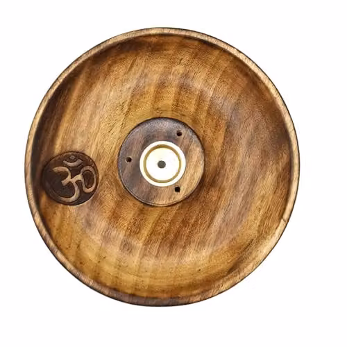 KDMD Ancient Wisdom Om Round Incense Stick and Cone Burner Disc in Brown