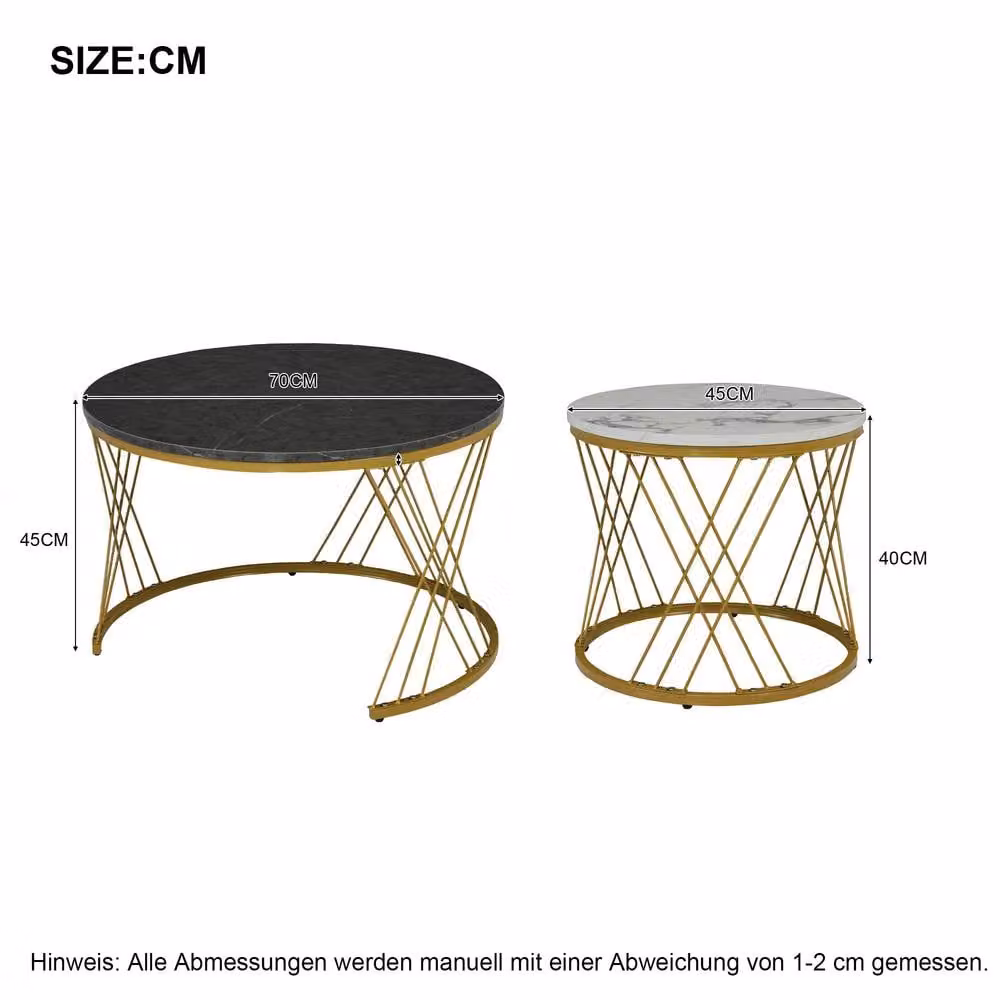 ModernLuxe Set of 2 Nesting Coffee Tables with Multicolour Marble Effect Tops and Gold Metal Frames – 4
