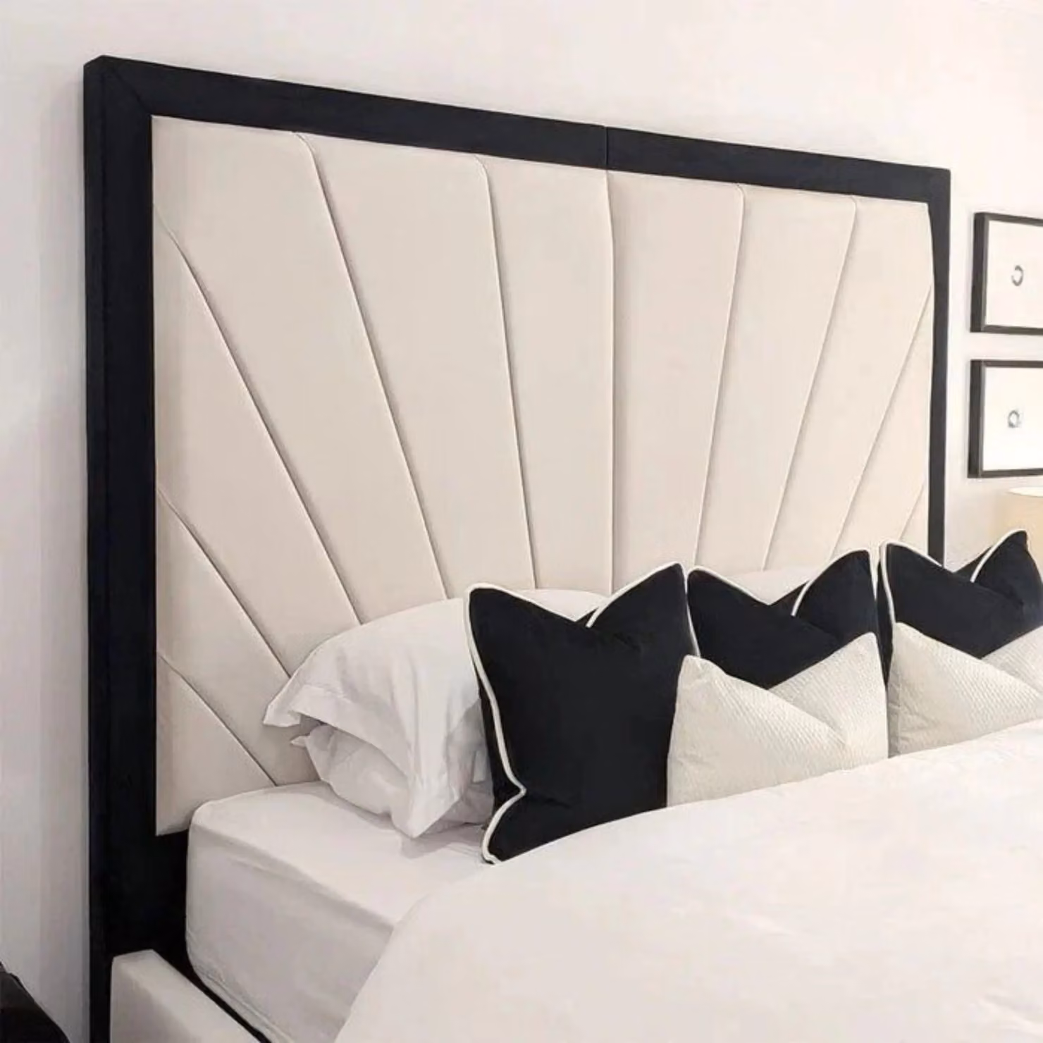 Bed Choices Palace Sunburst Single Upholstered Fabric Bed Frame in Cream, W/D/H: 90 x 200 cm – 2
