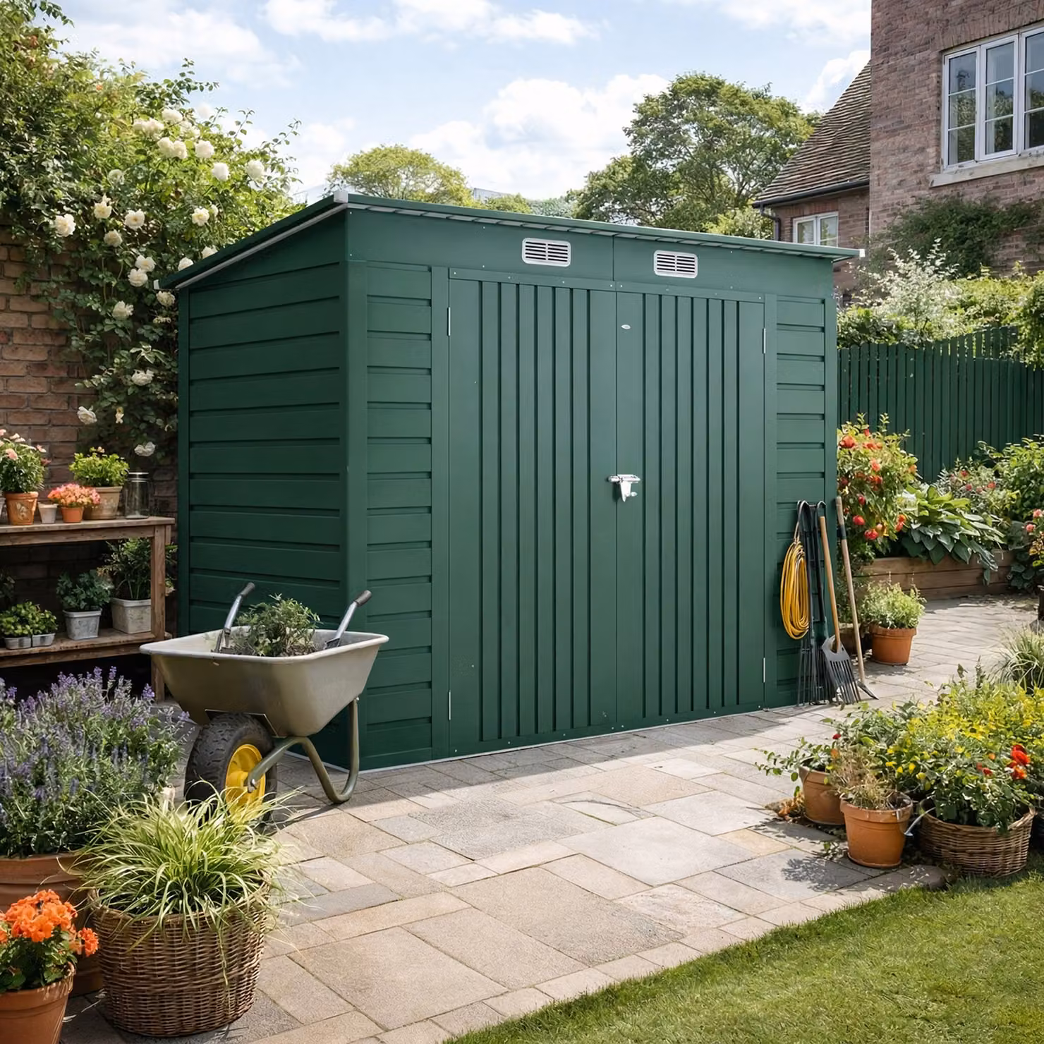 Outsunny Green Metal Pent Shed with Double Doors and 2 Vents – 2