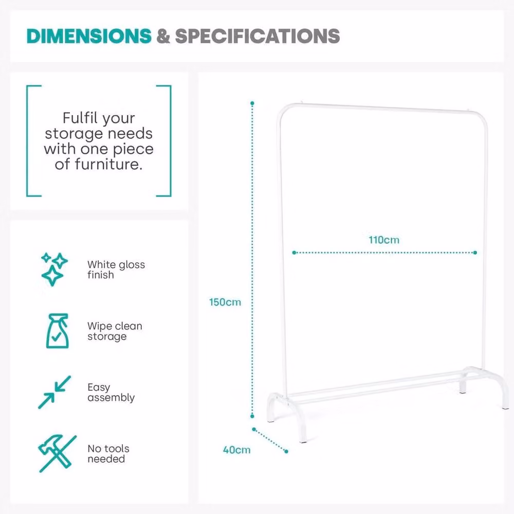 EONLION White Metal Clothes Rail Garment Rack W/D/H: 50 x 50 x 150 cm – 2