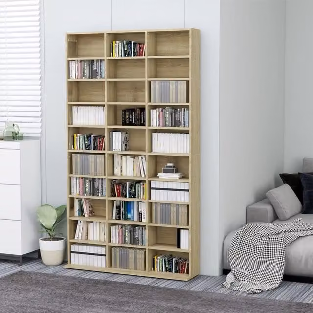 Berkfield Home CD Cabinet in Sonoma Oak Brown, W/D/H: 102 x 16 x 177.5 cm
