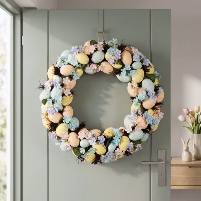 Garden Greatness Spring Floral Easter Egg Door Wreath, Multicolour, Diameter: 43 cm