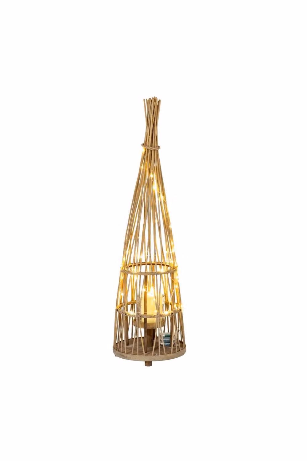 KDMD Medium Conical Brown Wicker Tabletop Lantern with Glass Holder and LED Lights – 2