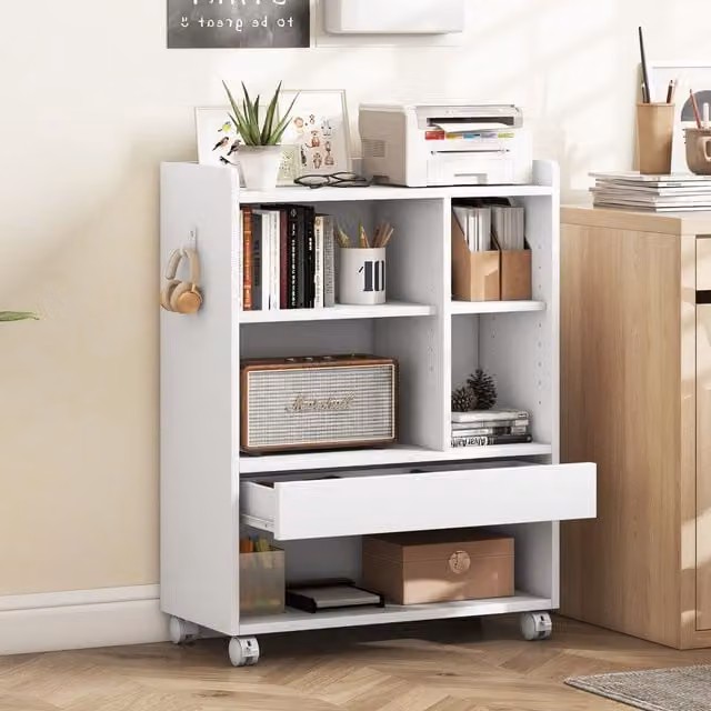 Costway Mobile Storage Cabinet with Drawer and Adjustable Shelves in White – 1