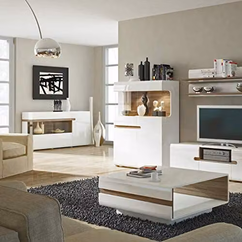 Furniture To Go Chelsea White High Gloss and Oak 3 Door Sideboard with Integrated Lighting and Soft Close Drawers – 3