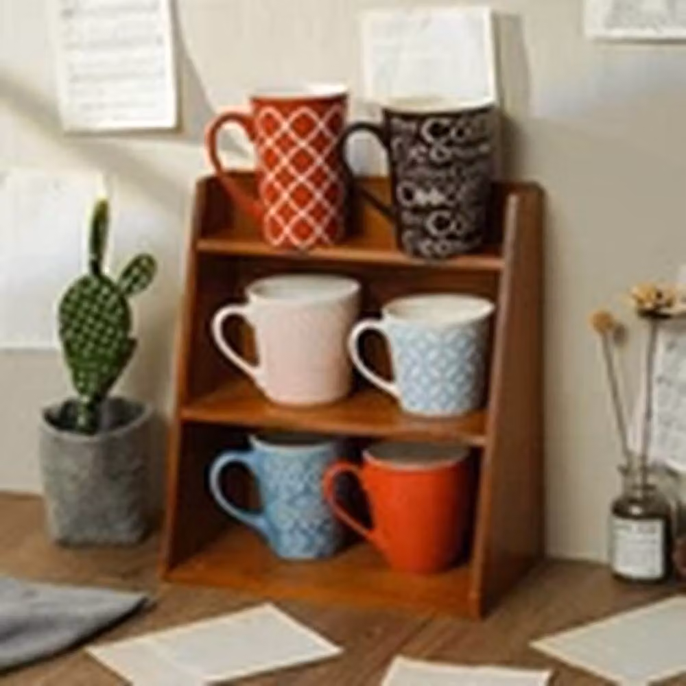 EONLION Brown Wooden 3-Tier Desktop Organizer Shelf with Cup Holder – 3