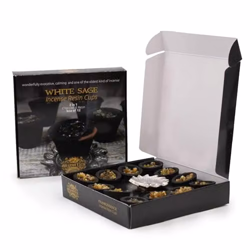 Ancient Wisdom KDMD Box of 12 White Sage Resin Cups in Black – 5