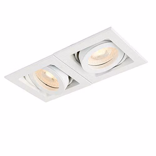 Netlighting Xeno LED Twin Recessed Downlight, Matt White, Square, Adjustable and Dimmable, GU10, IP20