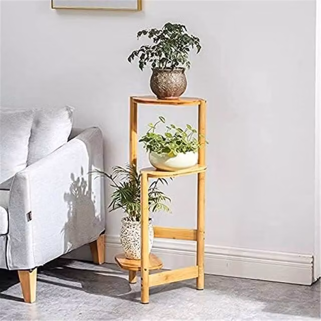 NESTLUNE 3 Tier Bamboo Corner Plant Stand in Natural Wood, W/D/H: 60 x 60 x 100 cm – 1