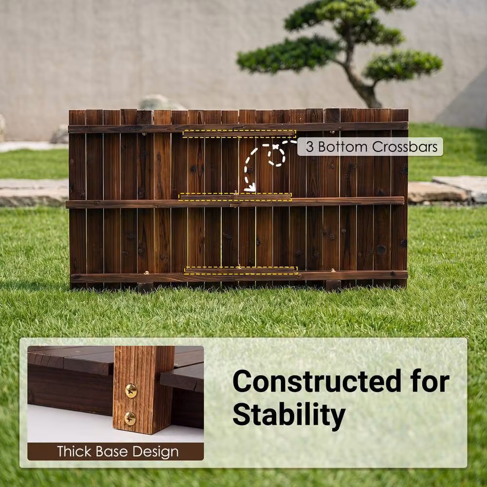 Gymax Brown Fir Wood Garden Bridge with Safety Railings, 125 cm – 8