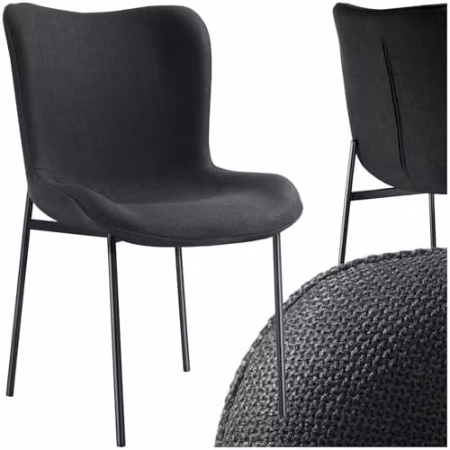 tectake Tessa Scandinavian Style Dining Chair in Black Woven Fabric with Metal Legs