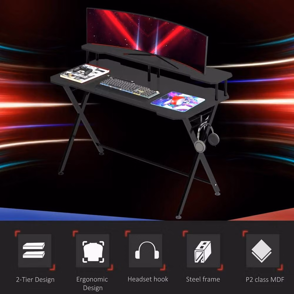 NESTLUNE Black Gaming Computer Desk and Writing Table with X-Frame Design – 4