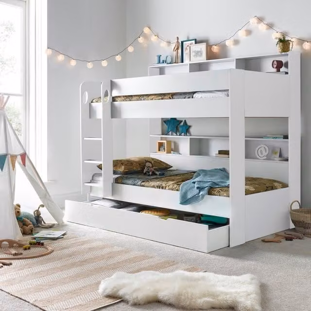 Bedmaster Olly White Storage Bunk Bed with Pocket Spring Mattresses