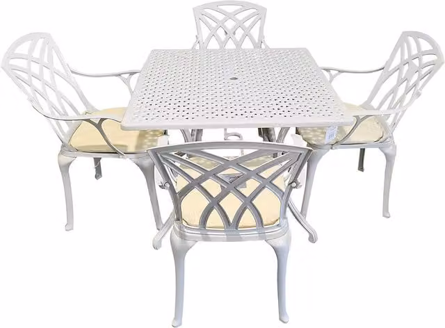 Signature Homes Gardens Chirk Cast Aluminium 4 Seater Outdoor Dining Set in White