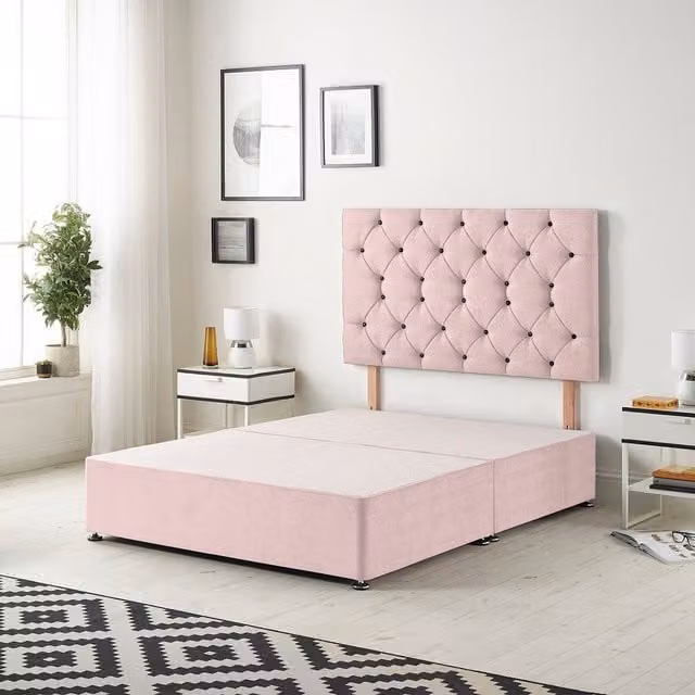 Somnior Beds Ltd Pink Velvet Upholstered Divan Bed Base with Drawers W/D/H: 90 x 190 x 34.5 cm