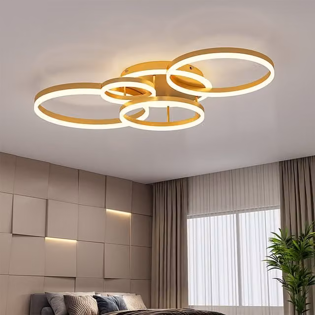 Livingandhome Multi-circle Dimmable LED Flush Ceiling Light in Gold/Brass, Diameter: 110 cm