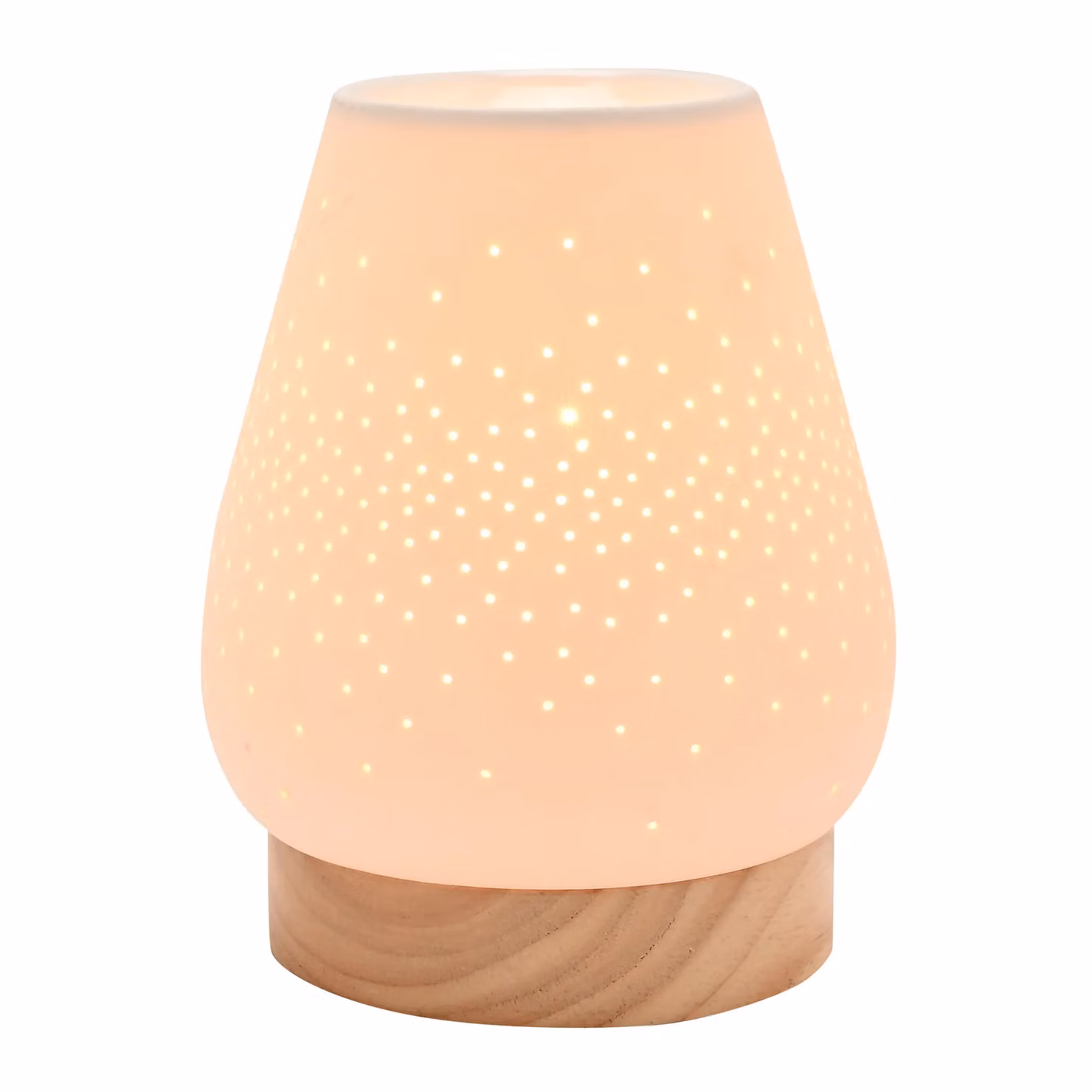 Hestia Tapered Ceramic and Wood Tabletop Aroma Lamp in White – 2