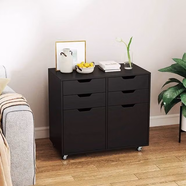 SPETLEK 4 Drawer Mobile Dresser Chest Rolling Storage Cabinet in Black