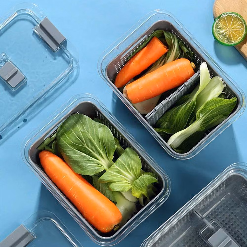 FLAVORA Stackable Airtight Fridge Storage Box Container with Compartments, Grey, 4.5L – 3