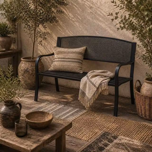 Wyld Haus Zirila 2 Seater Black Steel Outdoor Garden Bench – 1